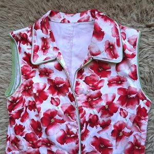 Red Floral Shirt Dress unlabled mock Retro style